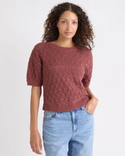Short-Sleeve Crew-Neck Boxy Sweater in Fancy Stitches