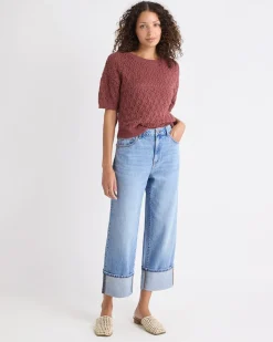 Short-Sleeve Crew-Neck Boxy Sweater in Fancy Stitches