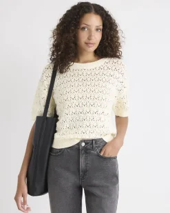 Short-Sleeve Crew-Neck Boxy Sweater in Fancy Stitches
