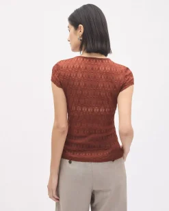 Short-Sleeve Crew-Neck Lace Top