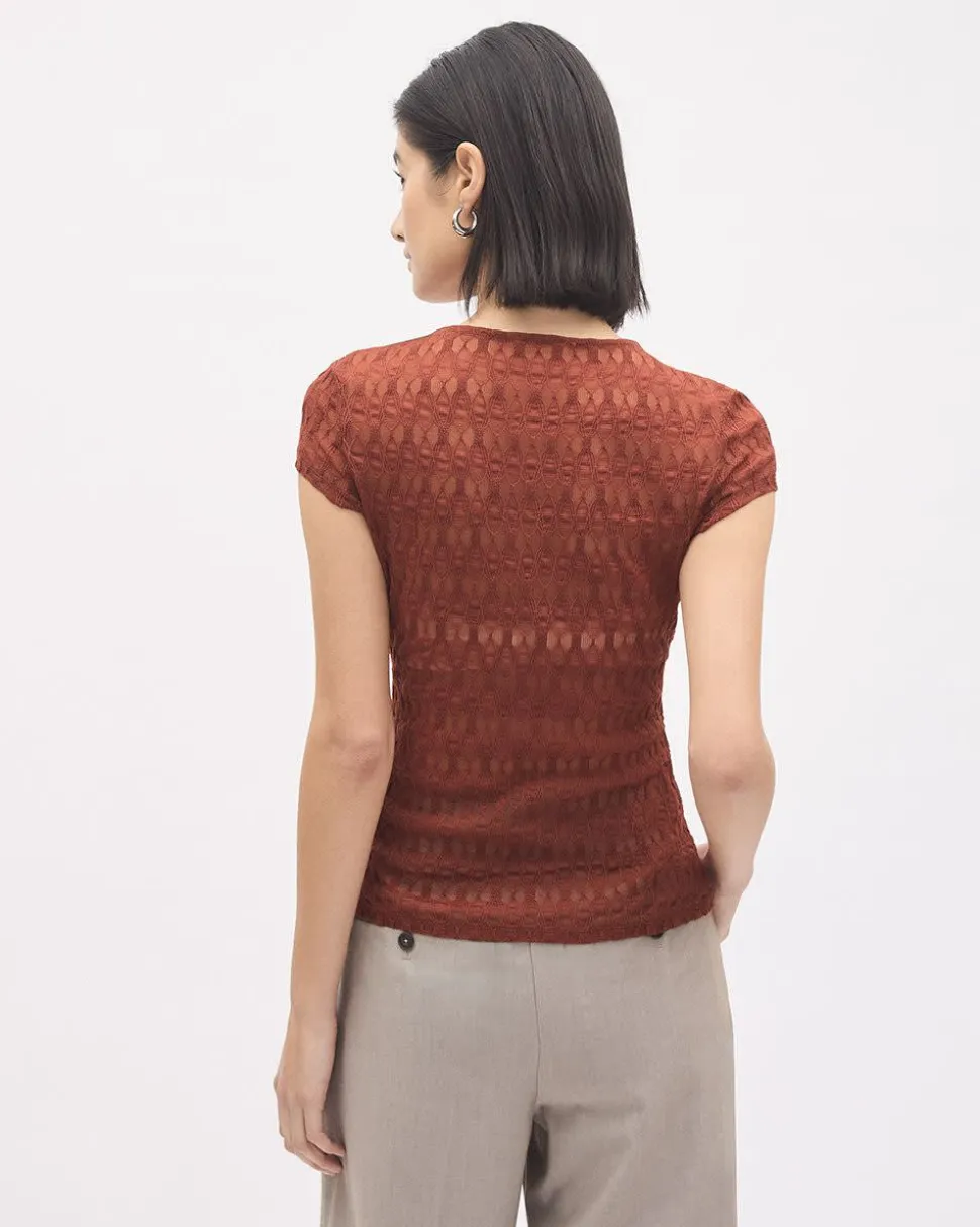 Short-Sleeve Crew-Neck Lace Top