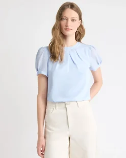 Short-Sleeve Crew-Neck Mix-Media Blouse