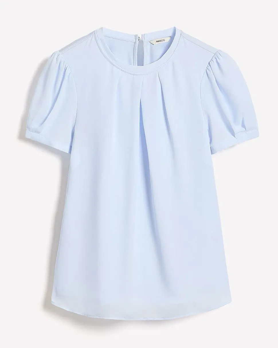 Short-Sleeve Crew-Neck Mix-Media Blouse