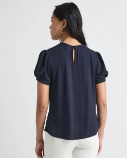 Short-Sleeve Crew-Neck Mix-Media Blouse