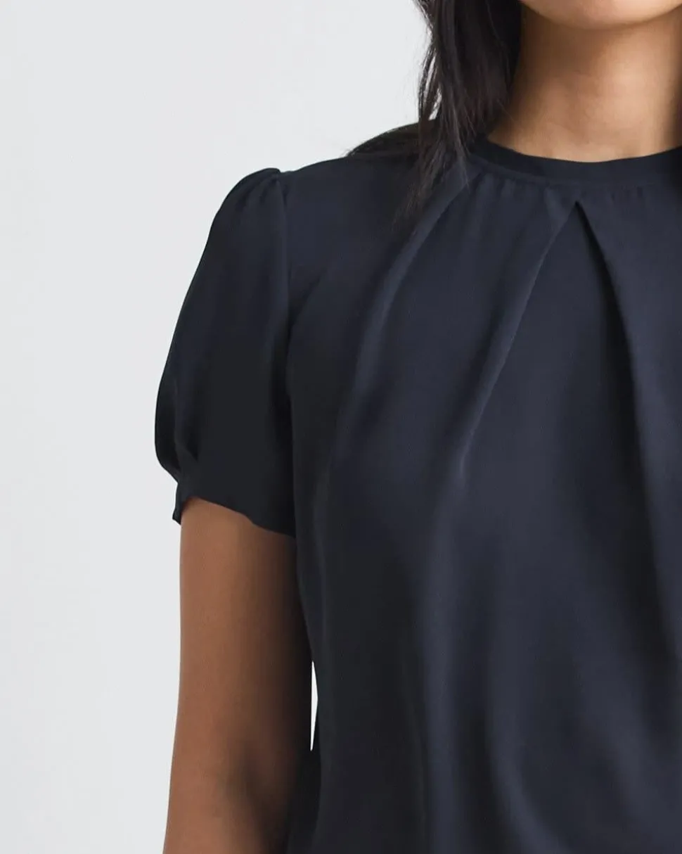 Short-Sleeve Crew-Neck Mix-Media Blouse