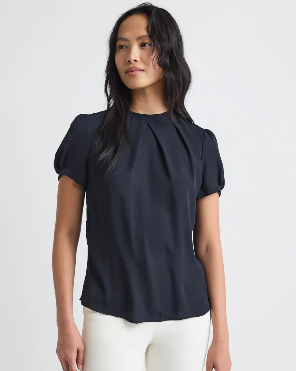 Short-Sleeve Crew-Neck Mix-Media Blouse