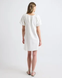 Short-Sleeve Crew-Neck Straight Mini Dress with Embroidery