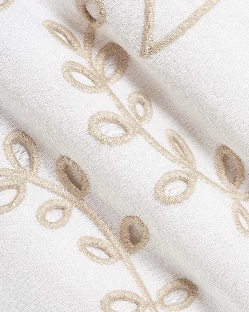 Short-Sleeve Crew-Neck Straight Mini Dress with Embroidery