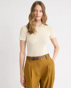 Short-Sleeve Crew-Neck Textured-Knit Sweater