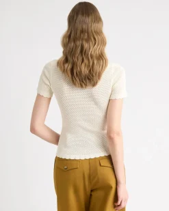 Short-Sleeve Crew-Neck Textured-Knit Sweater