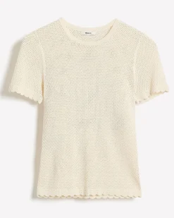 Short-Sleeve Crew-Neck Textured-Knit Sweater