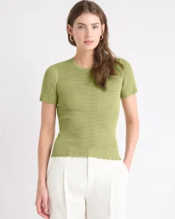 Short-Sleeve Crew-Neck Textured-Knit Sweater