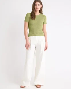 Short-Sleeve Crew-Neck Textured-Knit Sweater