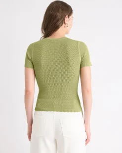 Short-Sleeve Crew-Neck Textured-Knit Sweater