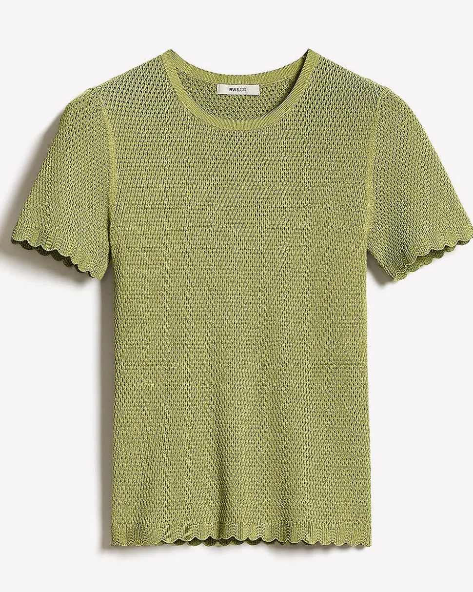 Short-Sleeve Crew-Neck Textured-Knit Sweater