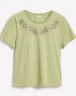 Short-Sleeve Crew-Neck Top with Embroideries