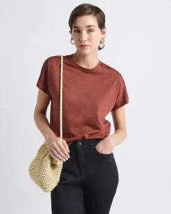 Short-Sleeve Crew-Neck Top with Crochet Details