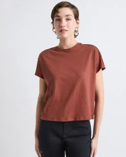Short-Sleeve Crew-Neck Top with Crochet Details