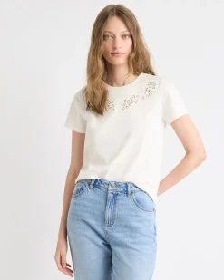 Short-Sleeve Crew-Neck Top with Embroideries