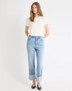 Short-Sleeve Crew-Neck Top with Embroideries