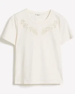 Short-Sleeve Crew-Neck Top with Embroideries