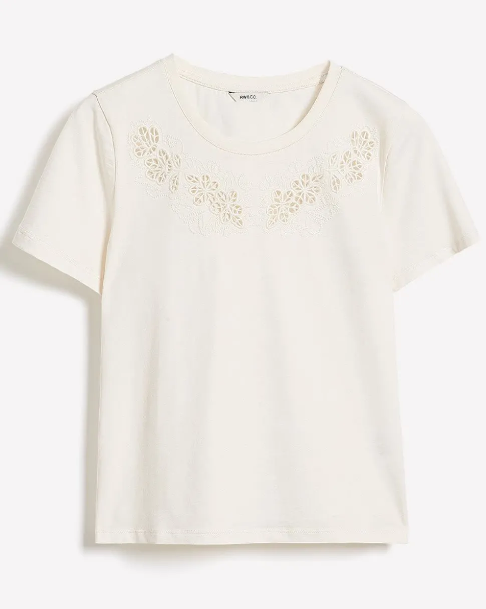 Short-Sleeve Crew-Neck Top with Embroideries