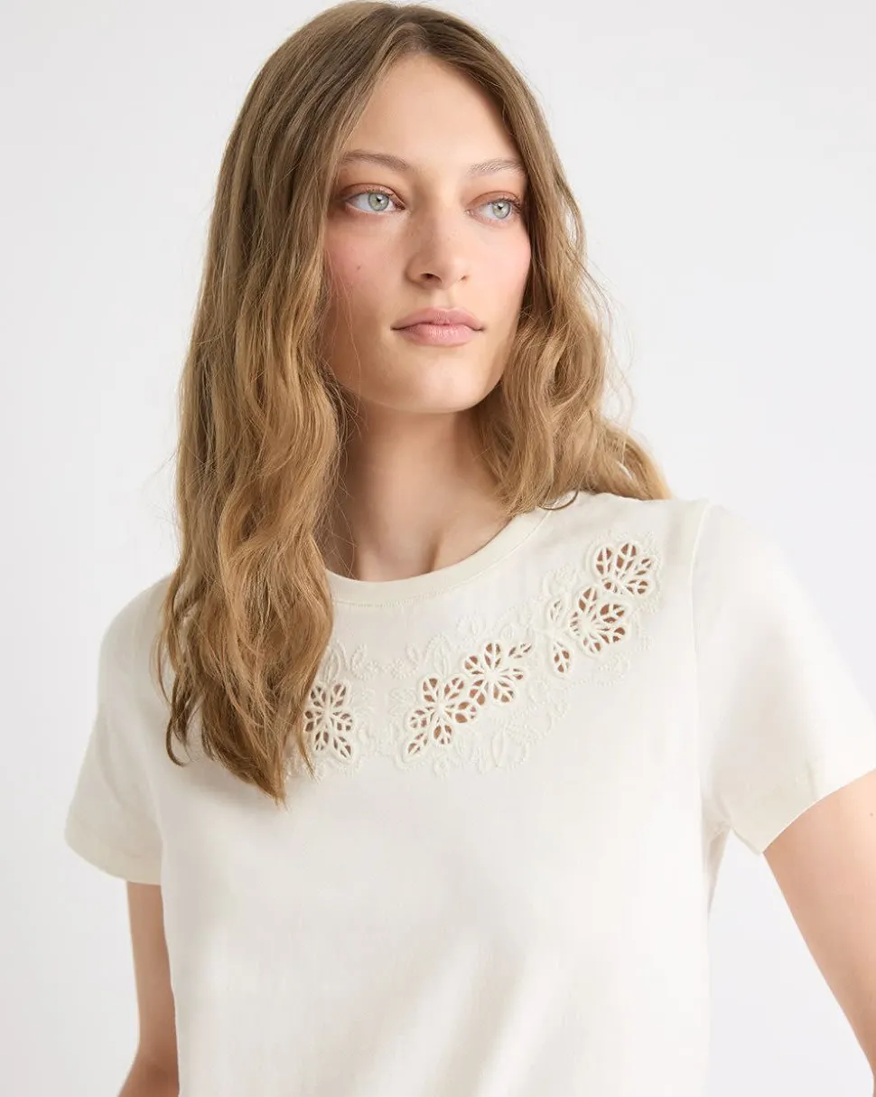Short-Sleeve Crew-Neck Top with Embroideries