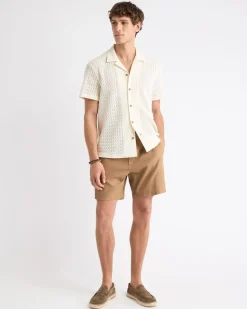 Short-Sleeve Crochet Shirt with Camp Collar
