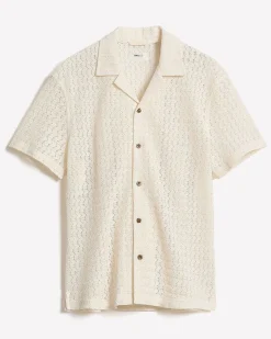 Short-Sleeve Crochet Shirt with Camp Collar