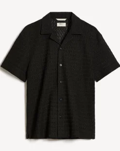 Short-Sleeve Crochet Shirt with Camp Collar