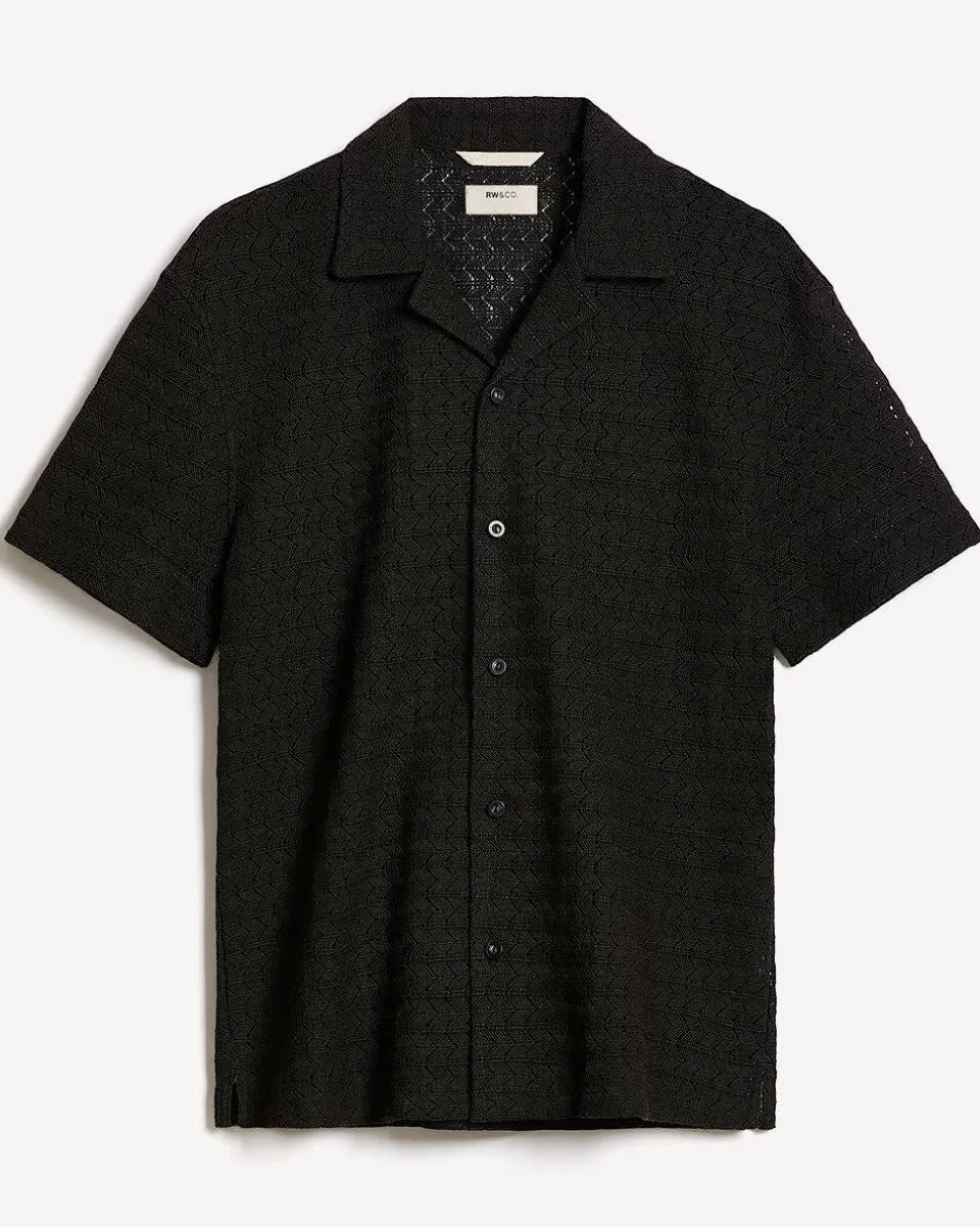 Short-Sleeve Crochet Shirt with Camp Collar