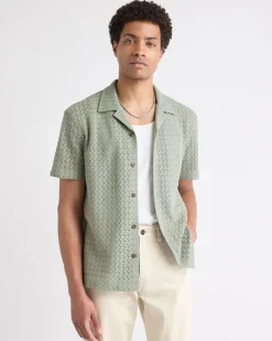 Short-Sleeve Crochet Shirt with Camp Collar