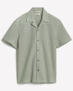 Short-Sleeve Crochet Shirt with Camp Collar