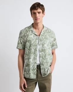 Short-Sleeve Foliage Shirt with Camp Collar