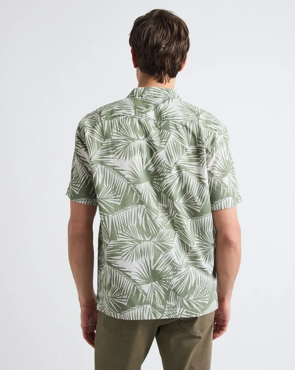 Short-Sleeve Foliage Shirt with Camp Collar