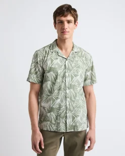 Short-Sleeve Foliage Shirt with Camp Collar