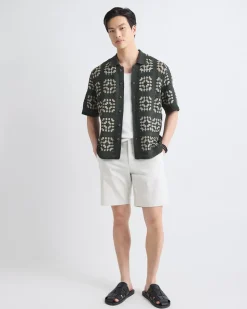 Short-Sleeve Granny-Stitch Sweater Shirt