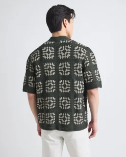 Short-Sleeve Granny-Stitch Sweater Shirt