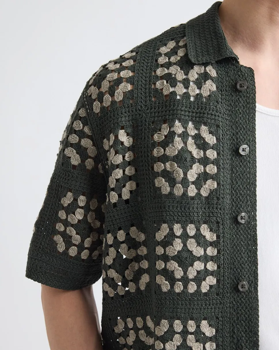 Short-Sleeve Granny-Stitch Sweater Shirt