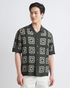 Short-Sleeve Granny-Stitch Sweater Shirt