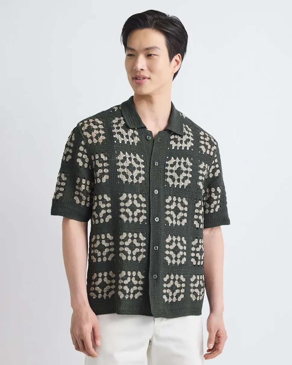 Short-Sleeve Granny-Stitch Sweater Shirt