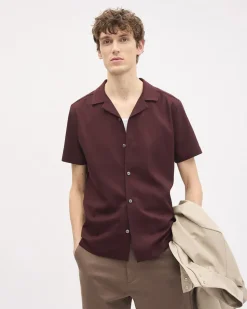 Short-Sleeve Herringbone Shirt with Camp Collar