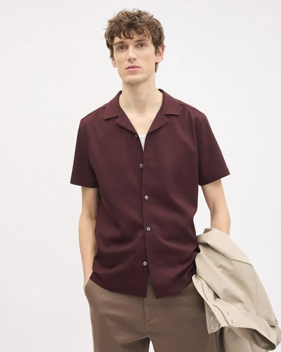 Short-Sleeve Herringbone Shirt with Camp Collar