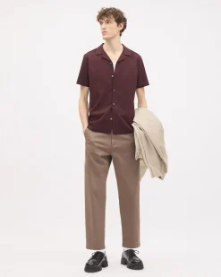 Short-Sleeve Herringbone Shirt with Camp Collar