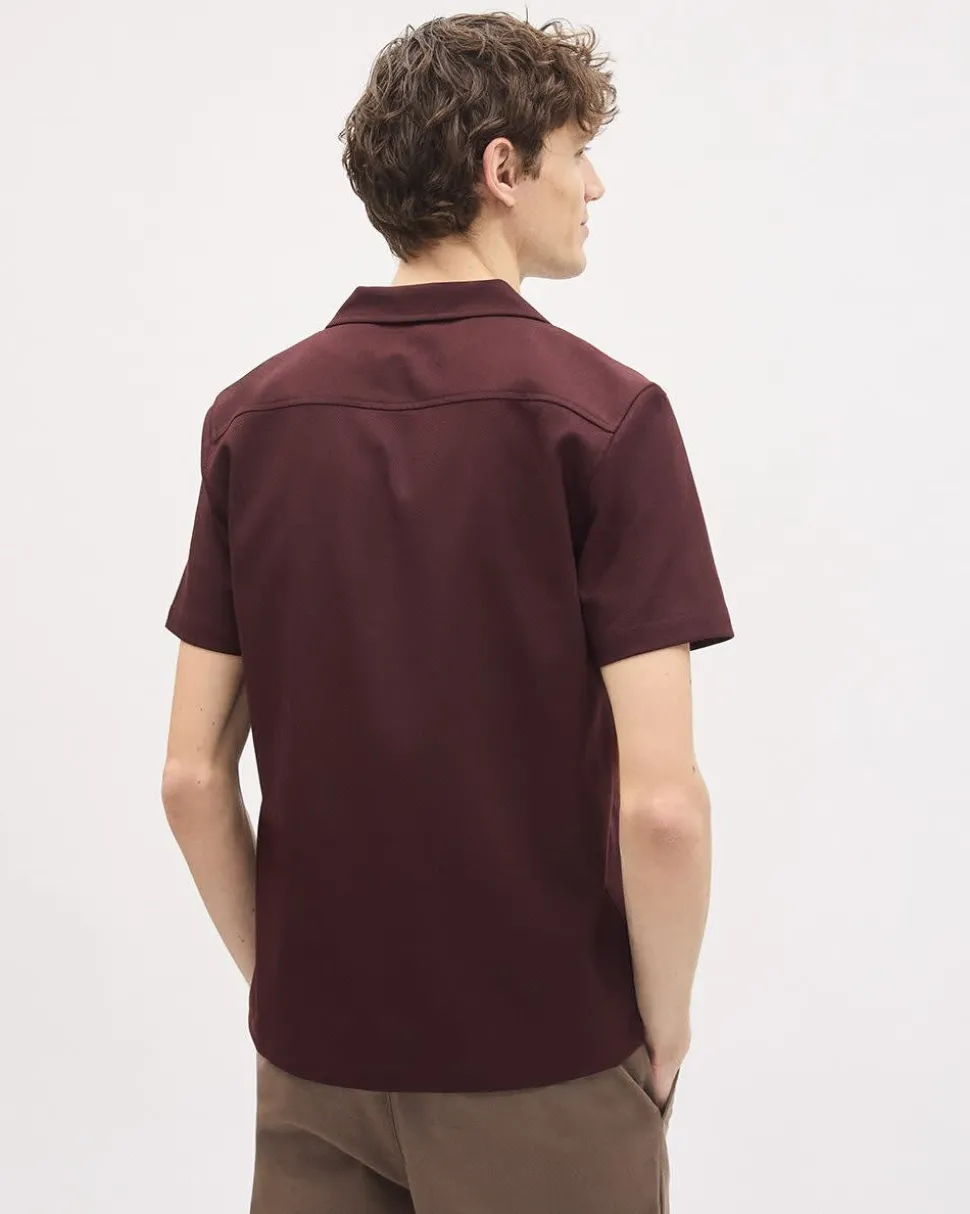 Short-Sleeve Herringbone Shirt with Camp Collar