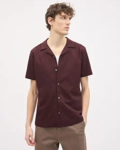 Short-Sleeve Herringbone Shirt with Camp Collar