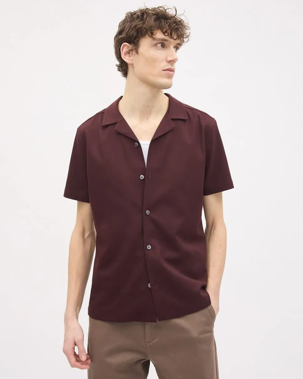 Short-Sleeve Herringbone Shirt with Camp Collar