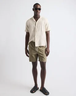 Short-Sleeve Jacquard-Effect Shirt with Camp Collar