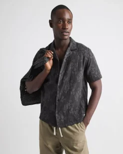 Short-Sleeve Jacquard-Effect Shirt with Camp Collar