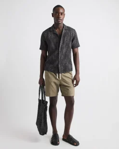 Short-Sleeve Jacquard-Effect Shirt with Camp Collar